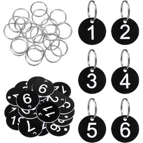 1-20 Numbered Key Tags with Labels Numbers Tags Plastic Key Tag with Metal Rings Black Round Numbered Keys Tag Chains for House Lockers Dormitory Keys Cabinet Coat Check