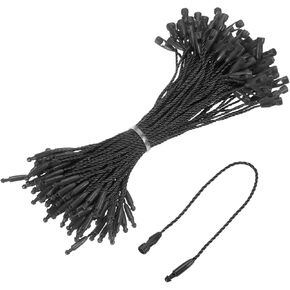 MECCANIXITY Cotton Hang Tag String Snap Lock Pins Loop Price Tag Fastener Plastic Tags Ties Black 4.7 Inch Pack of 100