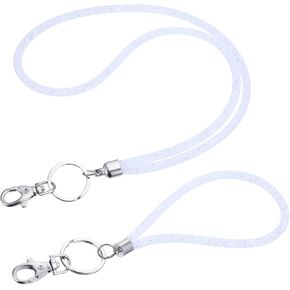 2 Sizes Sparkle Lanyard Fancy Lanyards for Women Crystal Lanyards for Id Badges Blinged out Keychain Rhinestones Keychain for Women Office Neck Strap with Metal Clasp for Worker Teacher Doctor (White)