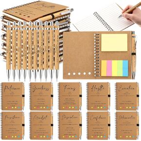 TecUnite 40 Pcs Motivational Spiral Notebooks with Sticky Notes and Bamboo Pen Bulk Inspirational Journals Appreciation Gifts for Teacher Nurse Coworker School Office Graduation Gifts (Brown)