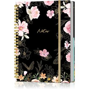 Pink Flower Spiral Notebook Journal for Women for College Ruled 8.3"x 5.9" with Pocket and 160 Lined Pages Floral Hardcover for Work Office for Bible