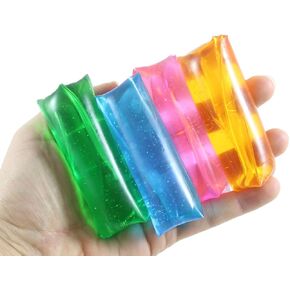 Set of 4 Small Glitter Water Trick Snake - Stress Toy - Slippery Tricky Wiggly Wiggler Tube - Squishy Wiggler Sensory Fidget Ball Can't Hold