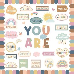 53 Pcs Boho Affirmation Bulletin Board Set Classroom Decorations Motivational Posters You are Positive Affirmation Bulletin Board for School Office Home Teacher Wall Supplies(Colourful)