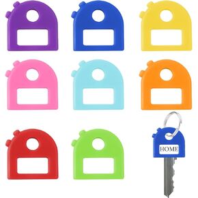 8 Pcs Key Covers Caps Stretchy All-in-One Key Caps Tags Covers Set 8 Colors Key Identifiers Covers 1 Inch Key Covers Protectors with Blank & Printed Labels Coded ID Key Labels Tags