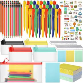 200 Pcs Back to School Gifts Supplies Set Bulk Include Pencil Case Notepads Pencils Ballpoint Pen Sticker Ruler Gift Bag for Kids First Day of School Office Party Favors