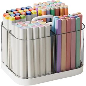 Small Plastic Portable Caddy with Handle, Stackable Acrylic Pen Holder 4 Compartments, Clear Pencil Organizer for Art Supplies, Crafts, Colored Pencils, Stationery, Markers