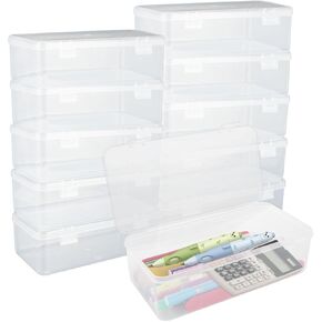 12PCS Plastic Pencil Box with Lids, Clear Pencil Box Organizer, Medium Plastic Pencil Case for Art Craft Supply, Crayons, Beads, Jewelry and Crafts Items (L7.5 x W3.7 x H2.3inches)