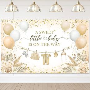 Avezano Boho Baby Shower Banner Neutral Gold Baby Shower Party Decorations A Sweet Little Baby is On The Way Banner for Neutral New Baby Party, Gender Reveal Party Decor 70.8 x 43.3 Inch