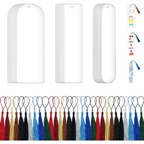 30PCS Acrylic Bookmark Blanks with Colorful Tassels – Clear Acrylic Bookmarks for DIY Crafts, Custom Painting & Vinyl Projects, Transparent Rectangle & Round Bookmark Blanks for Gift Tags (3 Shapes)