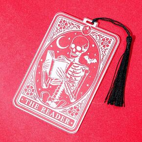 1Pc Translucent Gothic Skull Bookmarks for Women Readers - “Reader" Themed Acrylic Bookmark with Tassel for Nurses, Retirees, Men Gifts, Book Page Accessories, Reading Markers (Women Reader)