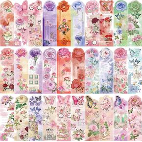 30Pieces Book Tracker Bookmarks Dreamy Butterfly Flowers Reading Page Markers Bookmarks for Book Lovers Cute Book Marks for Reading Women Students School Supplies