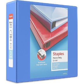 Staples Heavy Duty 3-inch 3-Ring View Binder with D-Rings and Four Interior Pockets, Periwinkle, 2/Pack (ST56292-CCVS)