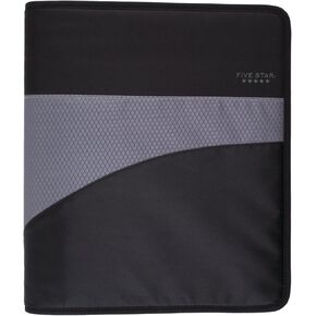 Five Star® Zipper 3-Ring Binder, 1 1/2" Round Rings, Black/Gray