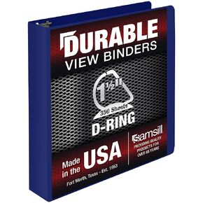 Samsill Durable 1.5 Inch Binder, Made in The USA, D Ring Binder, Customizable Clear View Cover, Dark Blue, Holds 350 Pages