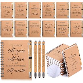 Pasimy 48 Pcs/24 Set Bulk Positive Affirmation Spiral Notebooks with Bamboo Pen Daily Affirmation Gift Set Motivational Encouragement Notepad Small Journals 5.5 x 3.9 inch for Women Self Care