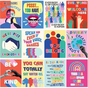 12 Pcs 11 x 14 Inch Diversity Posters for Classroom Inclusive Posters Prints and Decor for Middle High School Classroom Decor Offices Inspirational Safe Space Sign