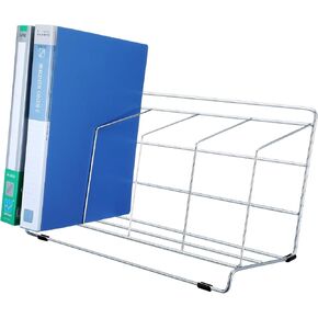 Catalog Rack Magazine File Holder Angled Binder Holder Metal Desk Organizer with 4 Rack Compartments Space Saving File Organizer for School Office Home, Metal Wire, Silver