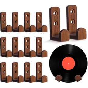 Weysat 12 Pcs Wood Vinyl Record Wall Mount Display Shelf Record Holder Vinyl Wall Mount Floating Shelves Album Cover Storage for Bedroom Living Room Home Office Decoration(Brown)