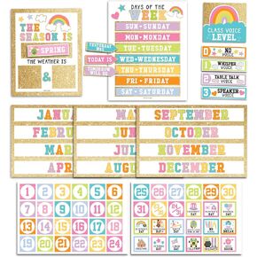 Classroom Calendar Set Bulletin Board Decor – School Calendar For Classroom Elementary & Preschool, Bulletin Board Decorations With Weather Chart & Seasons, Pastel Teacher Must Haves