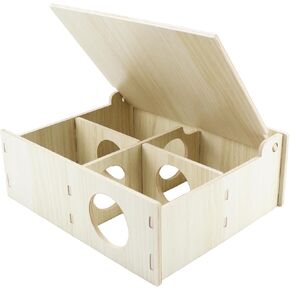 Amonk Multi-Chamber Hamster House Wooden Secret Peep Shed and Explore Hideout Flip Cover Design Hamster Play Tunnel for Gerbils Mice Lemming and Small Animals