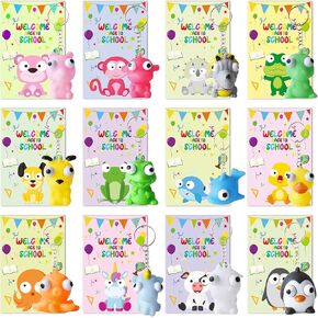 Back to School Gifts for Students 24 Pack Popping Eyes Animal Keychains for Welcome Back to School Kids Party Favor, Classroom Exchange Prizes First Day of School Gifts for Students
