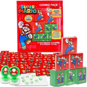 Super Mario Party Favors for 20 Guests Bundle ~ 20 Pieces Mario Favor Boxes with Stickers and Stampers for Kids Birthday Party | Mario Party Supplies and Decorations