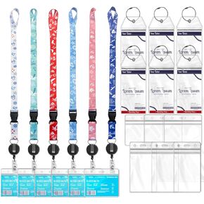 6 Pack Cruise Accessories Retractable Lanyards with Waterproof Luggage Tag Holder ID Badge Holder Travel Lanyard Retractable for Cruise Essentials