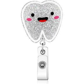 Cartoon Tooth Badge Reel - Cute Retractable ID Badge Holder Gifts for Dentists, Hygienists, Dental Assistants, Students, and Dental Office Staff for Birthdays, Graduations