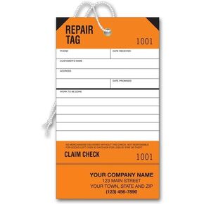 D304 Repair Tags Service Orange Detachable Claim Check 3 1/8 x 5 1/2" Quantity 500