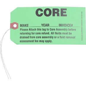 Brock ‘CORE’ Parts Tag with Wire Attached - 5 3/4 Inch x 2 7/8 Inch Bright Green Heavy Card Stock with Reinforced Eyelet- Includes Pen - 250 Tags Per Box ADS2733WA