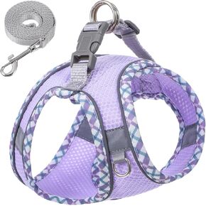 Dog Harness for Small Medium Sized Dogs No Pull with Leash, Easy Walk Dog Harness for Walking, Running, Training, Heavy Duty Puppy Vest to Prevent Tugging, Pulling or Choking (Purple, S)