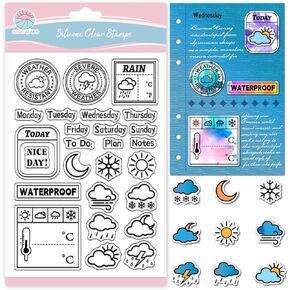 GLOBLELAND Weather Diary Clear Stamp for Scrapbooking Date Temperature Silicone Stamps Weeks Record Transparent Stamp for Card Making DIY Embossing Journaling