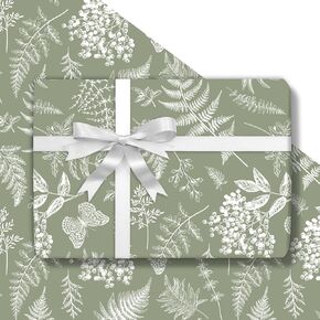 JarThenaAMCS Botanical Wrapping Paper - Mini Roll - 17 In x 32.8 Ft Sage Green Plant Leaves Gift Wrap Paper for DIY Art Crafts Wedding Birthday Holiday Party Supplies