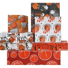 Basketball Wrapping Paper for Men Boys Kids, Shoot a Basket Basketball Ball Wrapping Paper 12 Sheets Foled Flat 20x28 Inches per Sheet, Basketball Gift Wrap For Basketball Birthday Sports Party