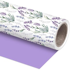 JarThenaAMCS Lavender Wrapping Paper - Mini Roll - 17 In x 32.8 Ft Watercolor Floral Gift Wrap Paper Purple Flower Double-Sided DIY Art Craft Paper for Wedding Birthday Bridal Shower