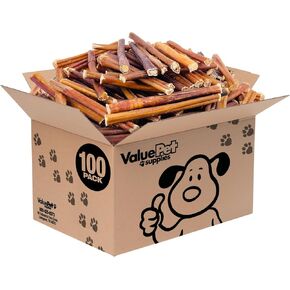 ValueBull Bully Sticks for Small Dogs, Thin 6 Inch, 100 Count Bulk Pack - All Natural Dog Treats, 100% Beef Pizzles, Single Ingredient