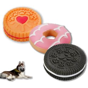 Clearance 3 Pack Chew Toys for Dogs, Cute Squeaky Toys for Puppy to Medium Breed, Soft Interactive Toy for Dogs - Round Cookies