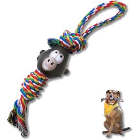 Clearance Colorful Rope Dog Toy with Monkey Head – Squeaky Tug & Chew Toy for Small and Medium Dogs, Soft Vinyl and Cotton Rope for Interactive Play