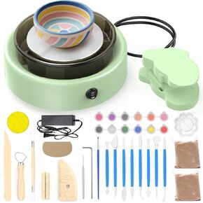 Skirfy Mini Pottery Wheel for Beginners Adults 9.5" Ceramic Machine for Kids Art Craft Glow in Dark Kits 2.2LB Air-Dry Clay,Carving Tools Adjustable Speed,Home Decor DIY Projects Birthday Gift