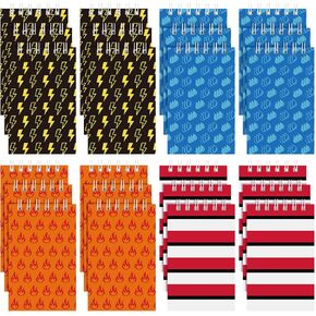 24 Pcs Mini Cartoon Animation Party Favors Notebooks in 4 Styles Red Black Lightning Water Drip Flame Bolt Pattern for Birthday Office Party Supplies
