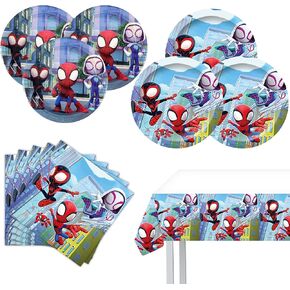 زخارف عيد ميلاد Spidey ، 20 لوحة ، 20 مناديل و 1 Tablecover لاستلواحات حفلات عيد ميلاد Spidey ، زخارف حفلة Spidey موضوع SPIDEY