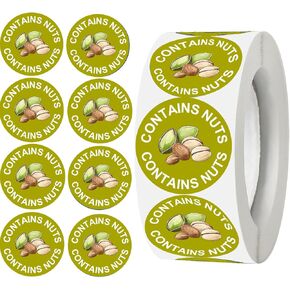 500 Pcs Contains Nuts Stickers 1 inch Nut Allergen Allergy Warning Stickers Tree Nuts Allergen Round Allergies Food Rotation Labels Allergic to Nuts for Food Packing Retail and Restaurants (Purple)
