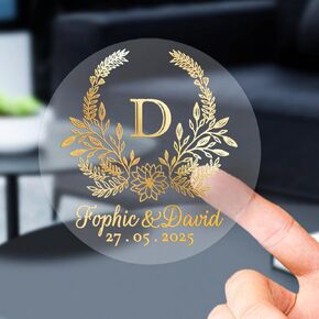 Custom Stickers Clear Transparent Gold Foil Personalized Sticker for Businesses Logo and Name Birthday Party Baby Product Boxes Wedding Favors Labels Thank You Stickers