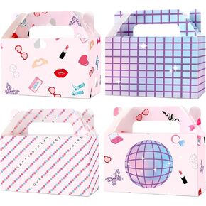 12pcs عصر عيد ميلاد حفلة لصالح الصناديق الموسيقية موضوع الديكور قزحية ديسكو روك روك جيدة مربع شعبية ورقة ورقة الهدية مربع الحلوى مع مقبض الفتيات استحمام الطفل اللوازم حفلة عيد ميلاد البكالوريوس