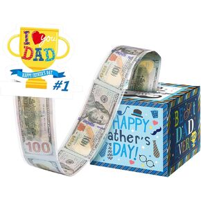 JWSCYSY Father's Day Money Box for Cash Gift Pull, Surprise Money Holder Cash Gift for Husband Dad Grandfather, DIY Fun Father's Day Gifts with Pull Out Card and 50Pcs Transparent Bags (Black Blue)