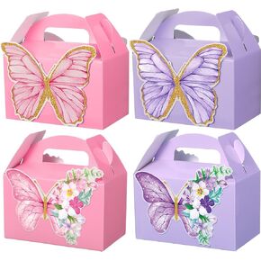 MotiMind 24 Pcs Butterfly Party Favor Box Pink Purple Butterfly with Flower Treat Cookie Candy Boxes for Party Guest Gift Bridal Shower Baby Shower Supplies