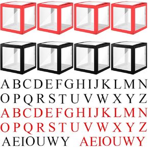 Barydat 8 Pcs Transparent Balloon Boxes Clear Balloon Boxes with 66 Letters for Baby Shower Gender Reveal Grad Birthday Party Bridal Wedding Anniversary Backdrop Decoration(Black, Red)