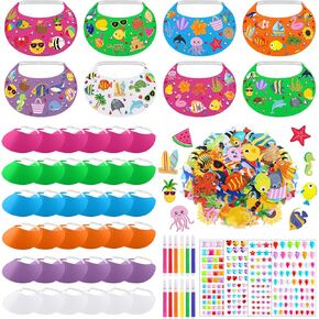 Maiteenly 36 Sets Foam Visor for Kids Summer Crafts Sun Hat Crafts Kits Include Assorted Color Foam Visor Hats Rhinestone Felt Stickers and Markers for Boys Girls Outdoor Sea Party Activities Supplies