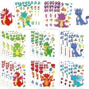 PAOPOORUI 24 Sheets Make Your Own Dragon Stickers for Kids Cute Cartoon Waterproof PVC Face-Swapping Dragon Stickers: A Magical Collection for Endless Creative Fun and Decoration,Party Gifts for Kids