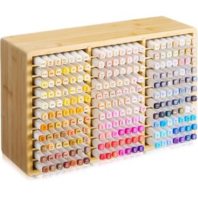 Marker Organizer for 264 Markers, Large Bamboo Wooden Desk Storage Stand for Pencil Pens Art Brushes, 32 Compartments Display Holder for Teacher Students Home Office Classroom Birthday Gifts
